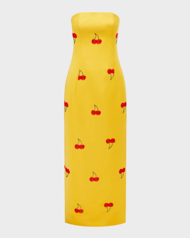 Rayna Strapless Cherry Beaded Maxi Dress